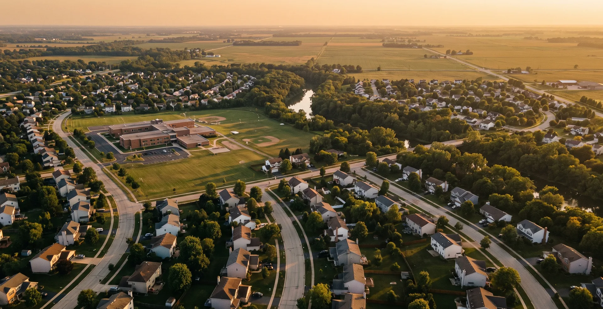 Aerial view of the Will County suburbs served by Inspired Law Group, including Lockport, Joliet and Plainfield