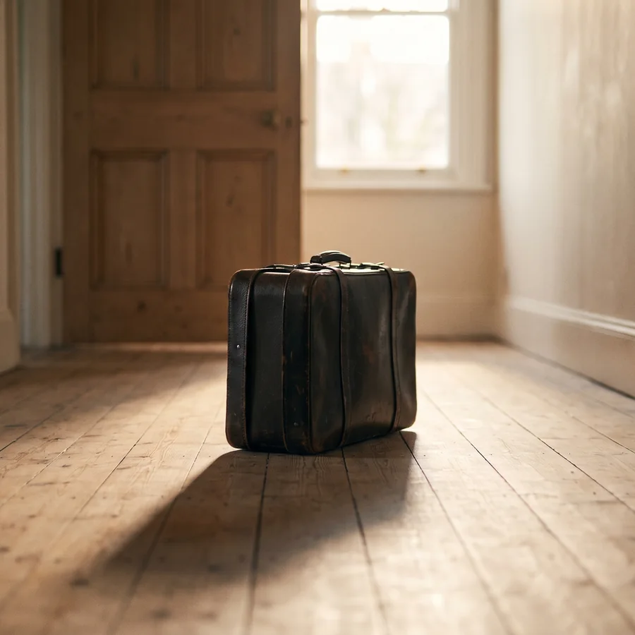 A packed suitcase alone in a hallway, the six month separation Illinois adopted in 2015